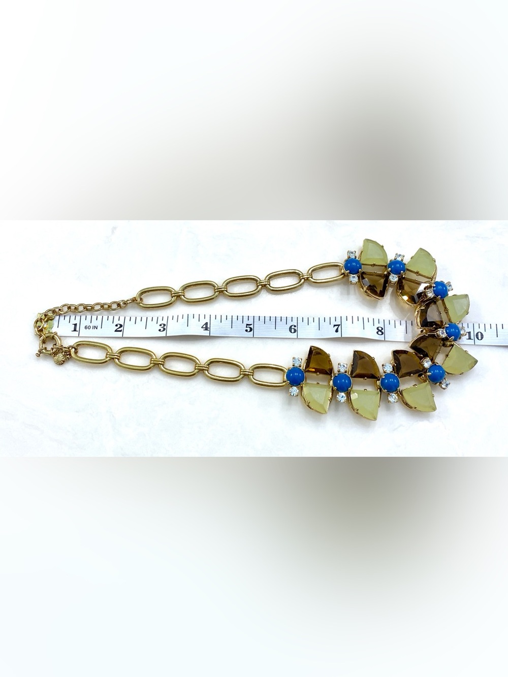 J. Crew Gold-Tone Necklace with Olive, Brown & Bright Blue Accents - Picture 6 of 6